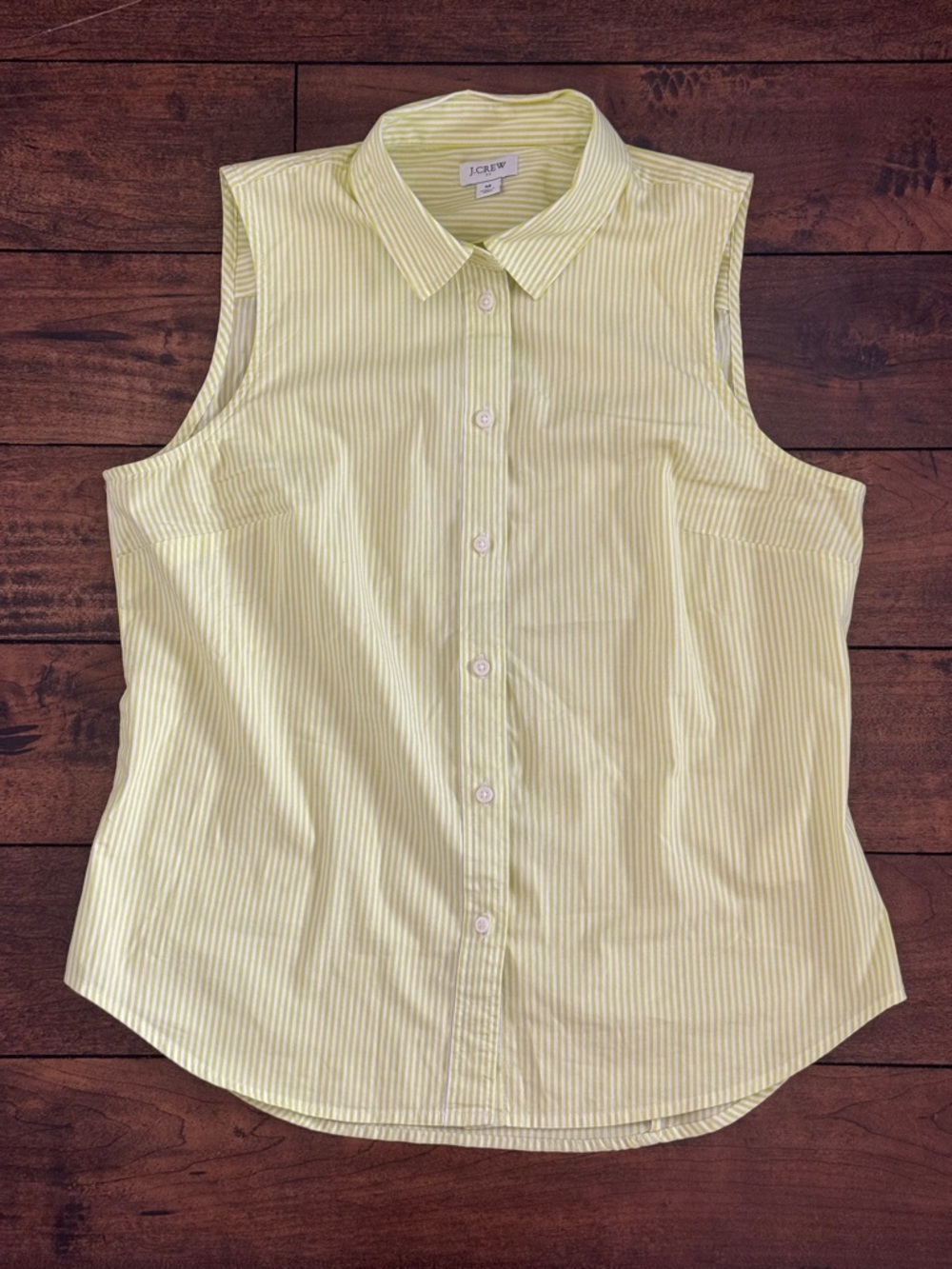 J. Crew Green and White Striped Cotton Sleeveless Button-Down Top
